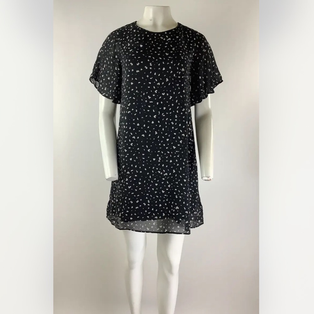 Anthropologie Sz XS Flutter Sleeve Swing Pullover Dress Black White Rayon